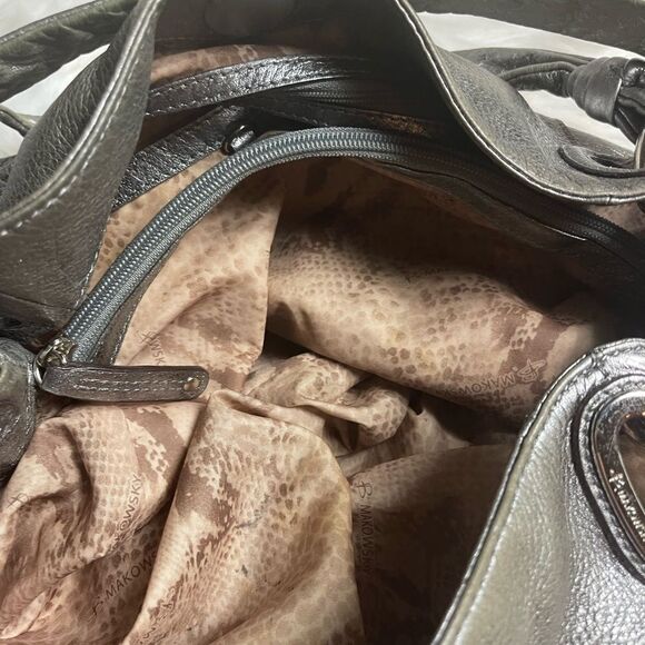B. Makowsky Metallic Silver medium shoulder bag with silver tone chain accents - Picture 10 of 14